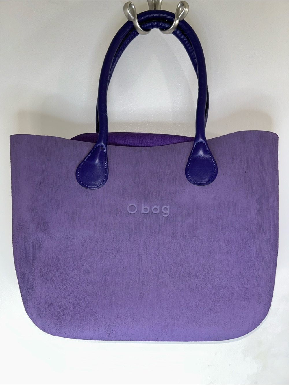 NWT Made In Italy O bag Brand Zip Close Violet Tote Handbag & Extra Handle Set